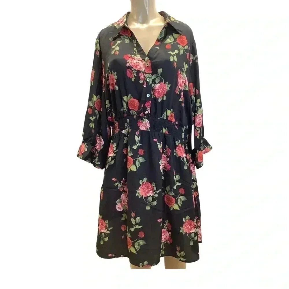 Siren Lily Size 3X Bright Floral Print with Elastic Waist Dress. New With Tags